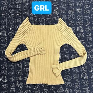 GRL ベージュ リブ編みオフショルダー ニット M