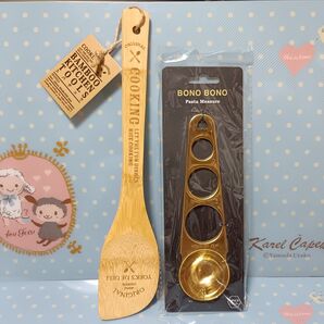 計量スプーン付きパスタ測定ツール & バンブー スパチュラ キッチンツール 2点