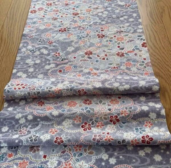 正絹 雲取り花唐草文 未使用ハギレ 38×171