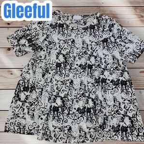 Gleeful 半袖 カットソー チュニック 総柄 モノクロ 白黒