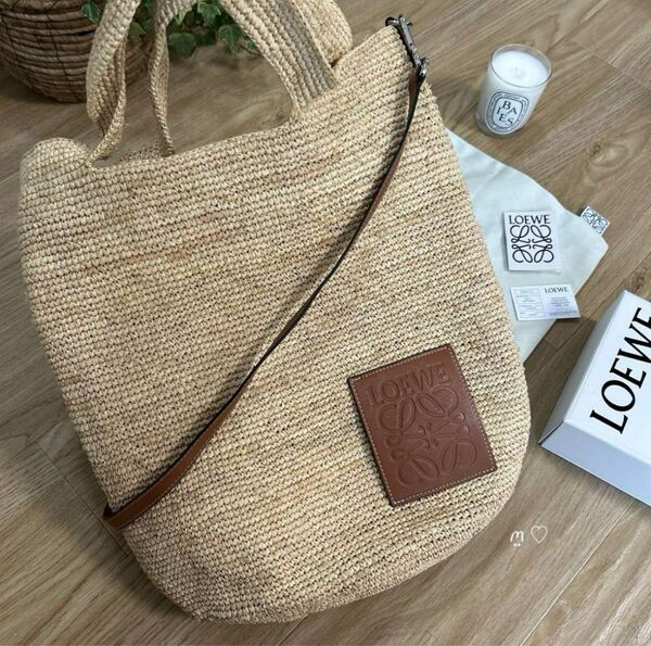 LOEWE ロエベ スリットバッグ ラフィアトート ショルダー かご アナグラム