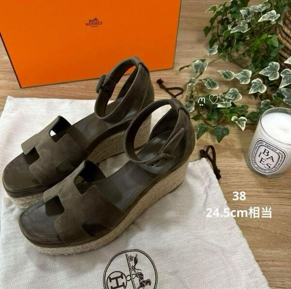 HERMES エルメス エルダ 38 エスパドリーユサンダル ヴェール・ツンドラ