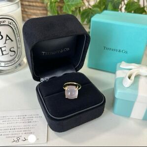 ティファニー シュガースタックリング 9号 ローズクォーツ 18Kゴールド