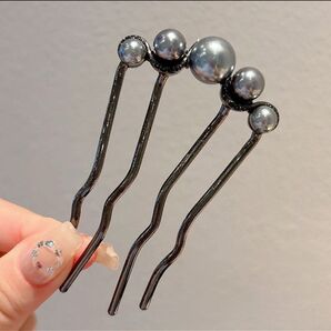 かんざし パール 黒 簪 高級感 洋装 和装 ヘアアクセサリー 髪飾り 新品