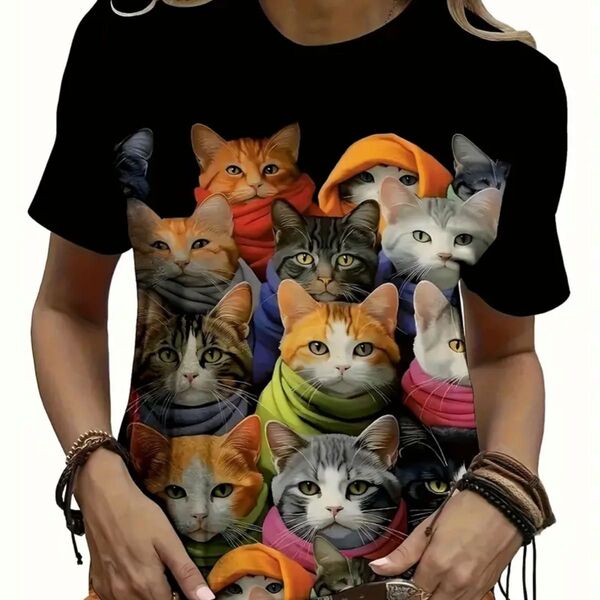 猫ちゃん大集合 半袖Tシャツ 3d プリント