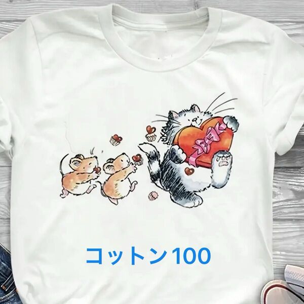 猫とネズミ柄 半袖Tシャツ