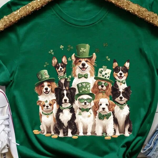 犬柄 セントパトリックデー 半袖Tシャツ