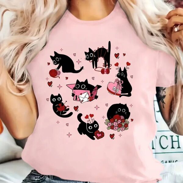 黒猫柄 半袖Tシャツ