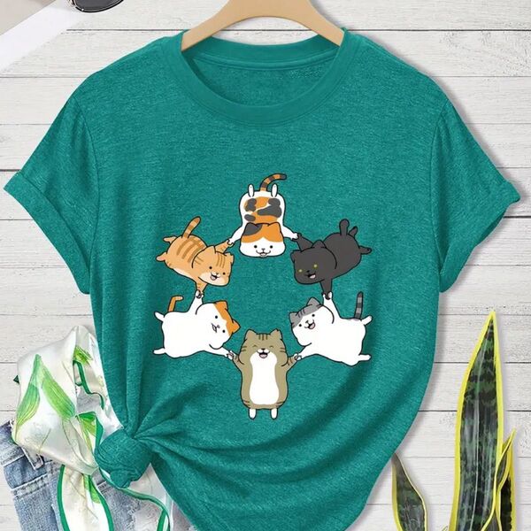 輪になって踊る猫ちゃんズ 半袖Tシャツ