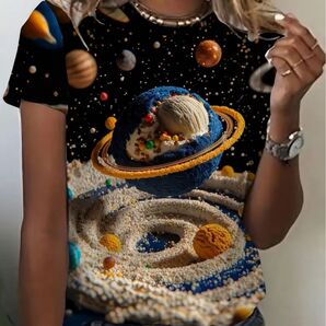 宇宙柄 半袖Tシャツ 個性的な柄がお好きな貴方に♪