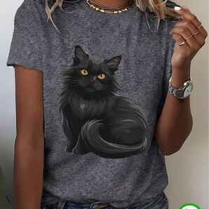 ゆったり 黒猫柄 半袖Tシャツ