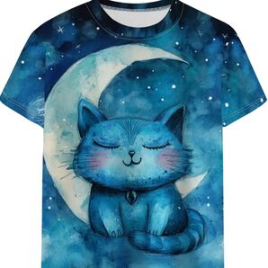 三日月と猫ちゃん 半袖Tシャツ
