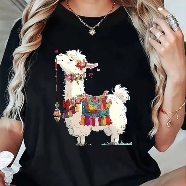 ラマとベル柄 半袖Tシャツ