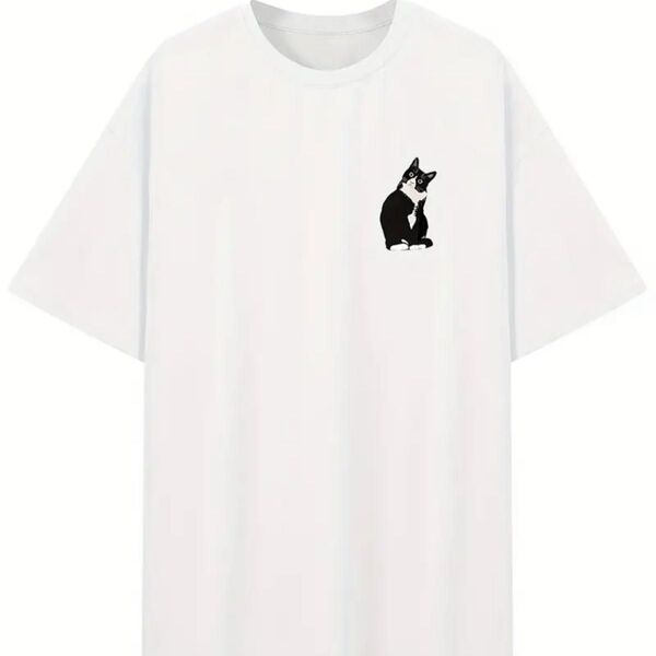 猫柄 半袖Tシャツ Y2Kスタイル バックプリント