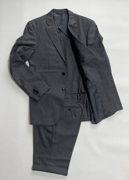 【美品】TAKEO KIKUCHI タケオキクチ ウール スーツ ピンストライプ柄 グレー TK 冠婚葬祭 ビジネス サイズ2