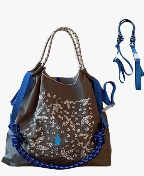 2025 人気 柄 バッグに刺繍があり、エコバッグです。コンパクト トートバッグ ショルダーバッグ