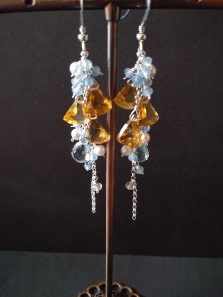 Silver シトリン*アクアマリン ピアス ハンドメイド