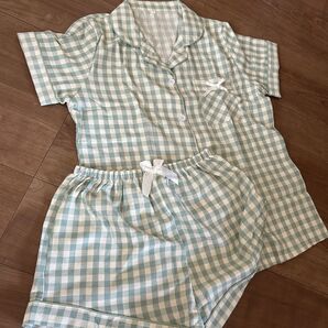 前開きパジャマ 前ボタン ルームウェア 部屋着 ギンガムチェック 授乳 半袖パジャマ パジャマ 夏用