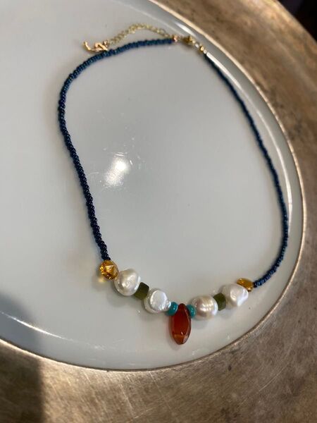 淡水パールとビーズのネックレス ハンドメイド