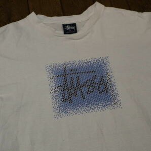 90s USA製 紺タグ Stussy Tシャツ M ホワイト ロゴ モザイク オールド ステューシー サーフ スケート ヴィンテージの画像1