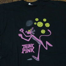 80s USA製 Pink Panther Tシャツ ブラック S ピンクパンサー テニス アメコミ ムービー 映画 キャラクター ヴィンテージ_画像1