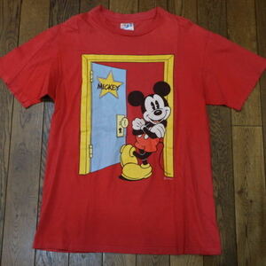 90s USA製 Disney Mickey Mouse Tシャツ M レッド ディズニー ミッキーマウス オフィシャル オールド キャラクター ヴィンテージ