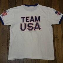 80s TEAM USA AICEP リンガーTシャツ ホワイト ブルー 両面プリント アメリカ フラッグ スポーツ オリンピック Peace ヴィンテージ_画像1