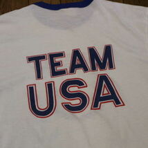 80s TEAM USA AICEP リンガーTシャツ ホワイト ブルー 両面プリント アメリカ フラッグ スポーツ オリンピック Peace ヴィンテージ_画像5