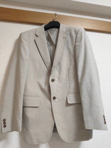 難あり値下げ不可トップバリュ メンズジャケット 春夏 麻混 テーラードジャケット 背抜き スーツ ブレザー ベージュ シングル