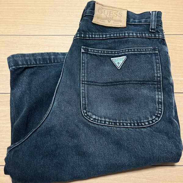 90s GUESS USA black denim half pants W32