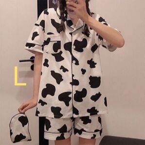 牛柄ルームウェア 上下セット アイマスク付き Lサイズ
