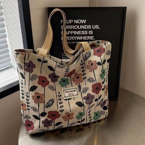 新品 ゴブラン織り 花柄トートバッグ