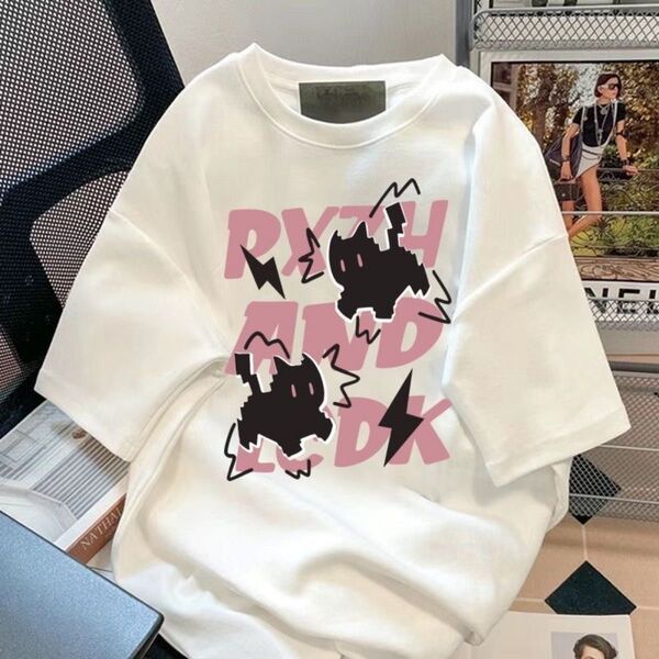 半袖Tシャツ プリントTシャツ カジュアル ホワイト ピンク 黒
