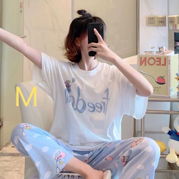 パジャマ ルームウェア レディース 半袖 Mサイズ 象柄 上下セット