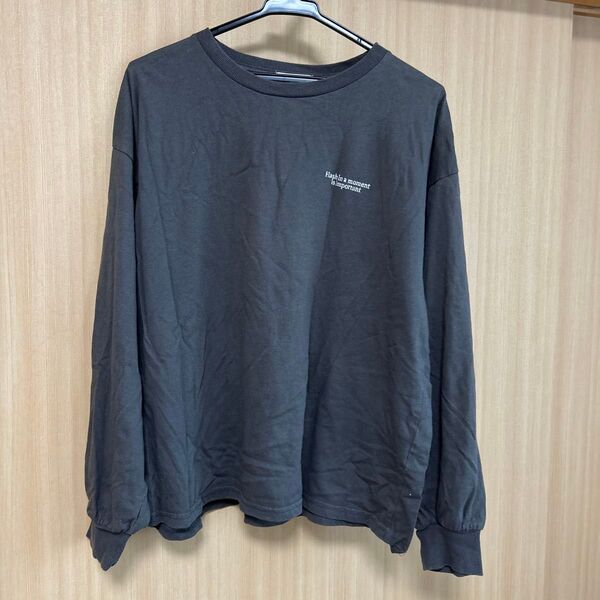 ロンT 長袖Tシャツ カットソー ロゴプリント チャコールグレー