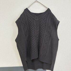 リブインコンフォート ベスト 制服 グレー ケーブルネック レディース