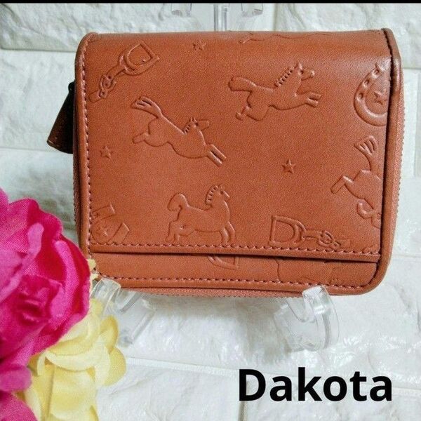 Dakota ダコタ 二つ折り財布 ラウンドファスナー 本革 レザー カバロ コーラルピンク レディース