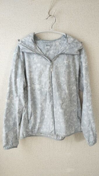ユニクロ ジップアップパーカー レディース L 水色系 グレー系