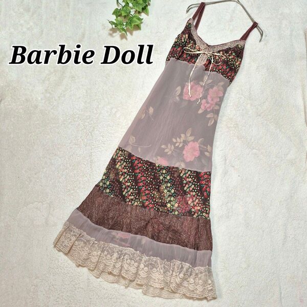 Barbie Doll バービードール 花柄 キャミソール ひざ丈ワンピース シアー 透け感 マーメイド レトロ