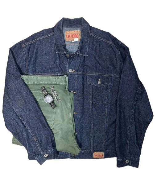 ヴィンテージデニムジャケット GUESS 90s 濃紺 古着 USA デニムジャケット ビンテージ LEVI’S