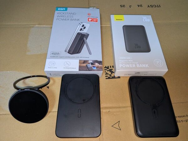 10000mah ワイヤレス モバイルバッテリー 2つ(Baseus Esr) ワイヤレス充電マグネットリング magsafe