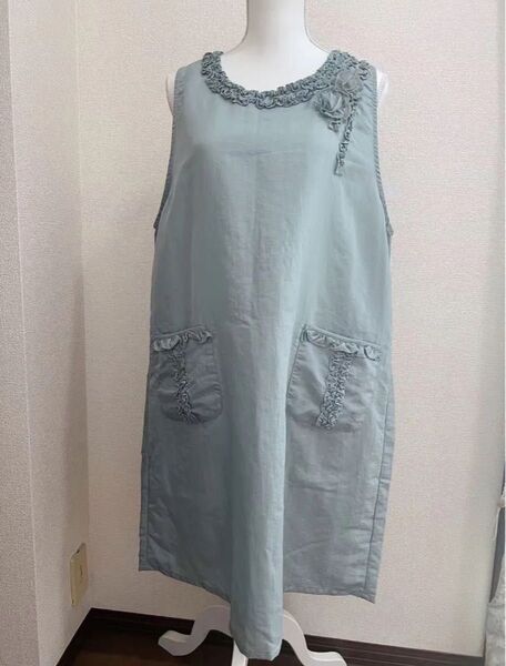 ナイロン撥水 花束モチーフエプロン ブルー系