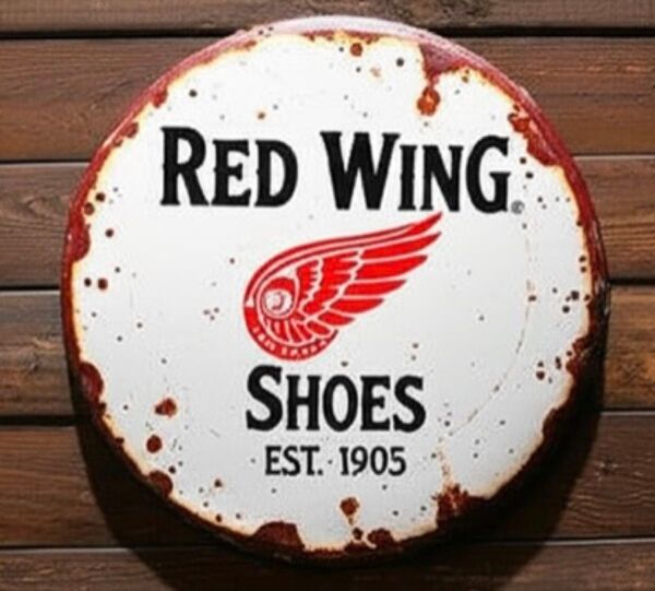 【ブリキ看板】 レッドウイング RED WING SHOES ラウンド型 メタルプレート ヴィンテージ レトロ アメリカン雑貨