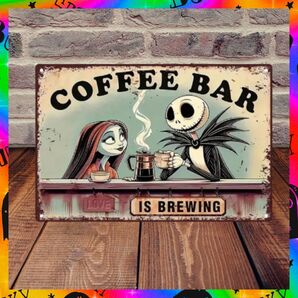 【ブリキ看板】ディズニー ナイトメア・ビフォア・クリスマス ジャック サリー コーヒー アメリカン雑貨