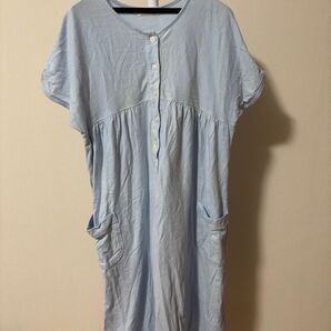 水色ドット柄 ルームウェア マタニティ ワンピースパジャマ