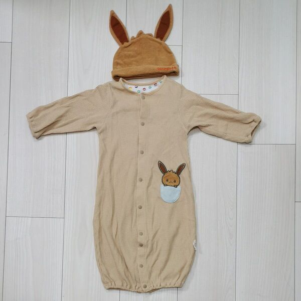 モンポケ イーブイ 新生児2WAYドレス 帽子付き 50から70cm