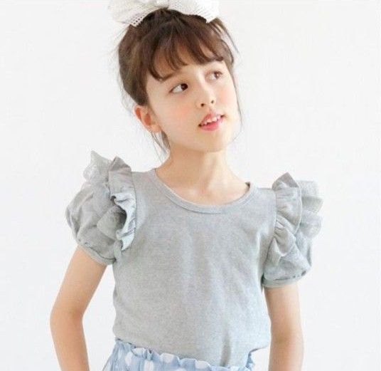 Bee パフスリーブフリルトップス 130 グレー 完売商品