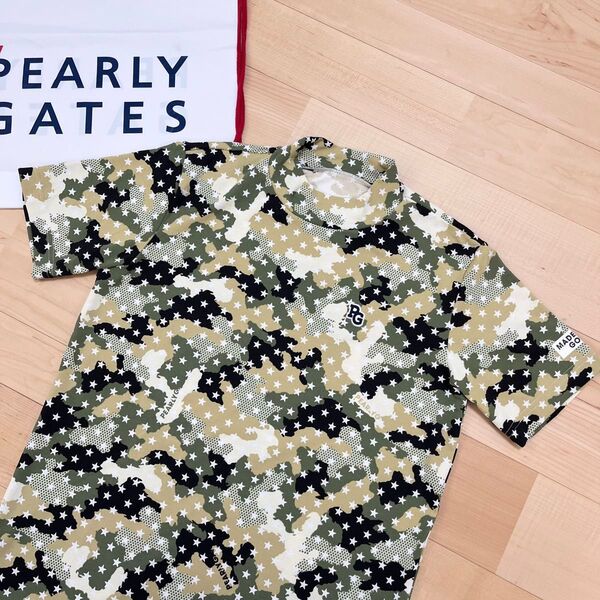 ★美品 パーリーゲイツ スター星 カモ迷彩柄 半袖ハイネックシャツ モックネックシャツ メンズ ★送料無料 正規品