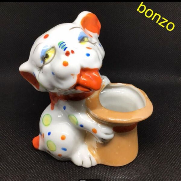 水玉柄 ボンゾー bonzo 犬 置物 陶器 縁起物 昭和レトロ アンティーク ビンテージ made in Japan 逆輸入