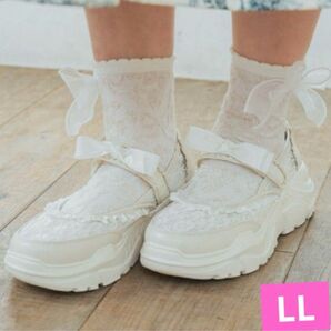 新品 LL しまむら mpetit 青木美沙子 リボンフリルスニーカー ニナス 白 未使用 タグ付き